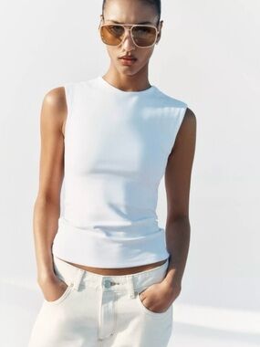 Zara Woman Sleeveless High Neck Tank Top in White NWOT